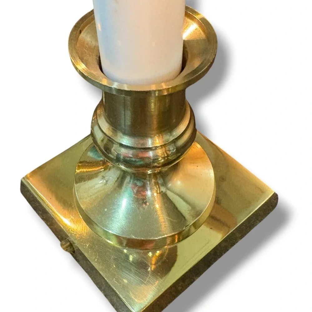 Vintage Brass Electric Window‎ Candles Set of 4 Square Base Holiday Decor Taiwan